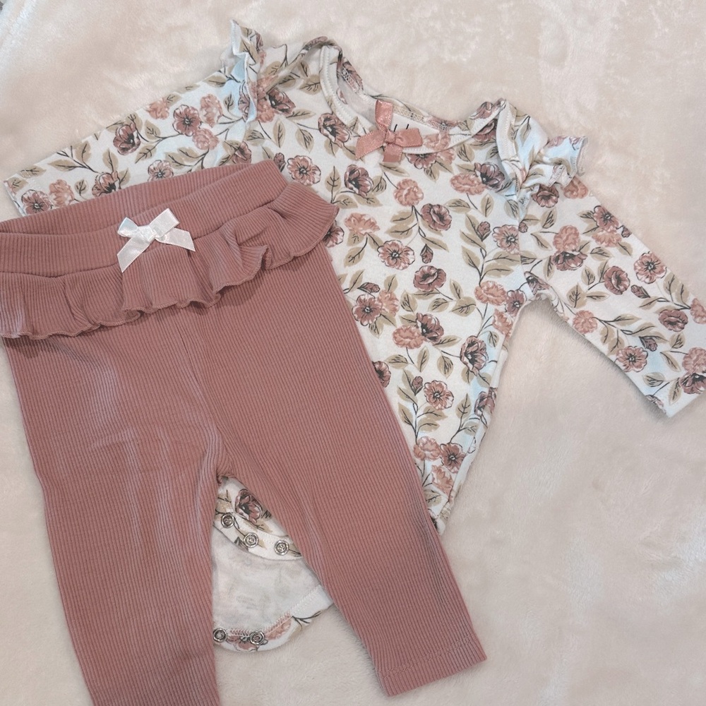 Nicole Miller Floral Baby Outfit with Pink and Cream